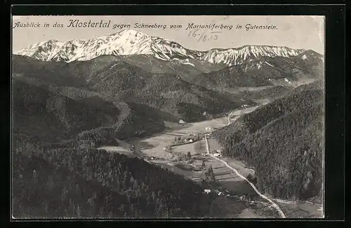 AK Gutenstein, Ausblick in das Klostertal gegen Schneeberg vom Mariahilferberg aus gesehen