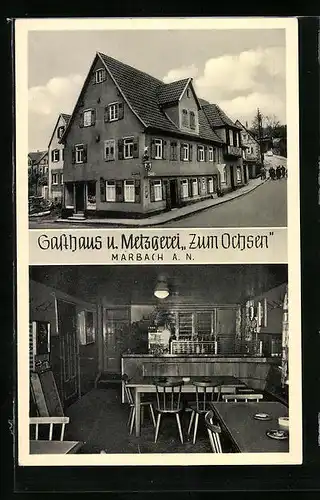 AK Marbach a. N., Gasthaus und Metzgerei Zum Ochsen, Innenansicht
