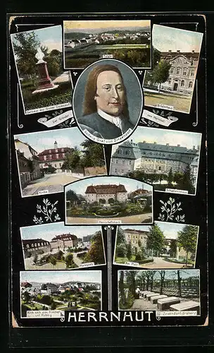 AK Herrnhut, Herrschaftshaus, Brüderhaus, Ludwig Graf von Zinzendorf