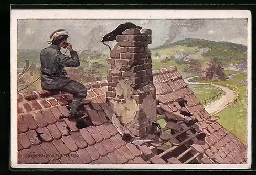 Künstler-AK Rotes Kreuz Nr. 430: Korporal Leopold Wiestl auf seinem Beobachtungsposten