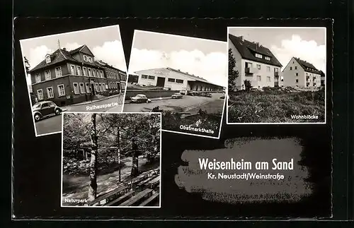 AK Weisenheim am Sand, Rathauspartie, Obstmarkthalle und Wohnblöcke