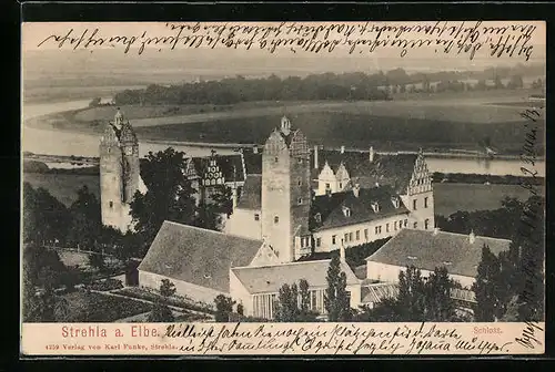 AK Strehla / Elbe, Schloss aus der Vogelschau