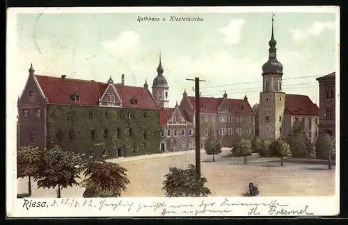 AK Riesa / Elbe, Rathaus und Klosterkirche