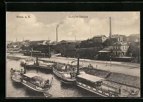 AK Riesa a. E., Dampferstation