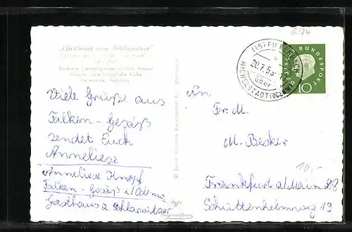 AK Falkengesäss / Odw., Gasthaus zum Schlawitzer, Innenansicht