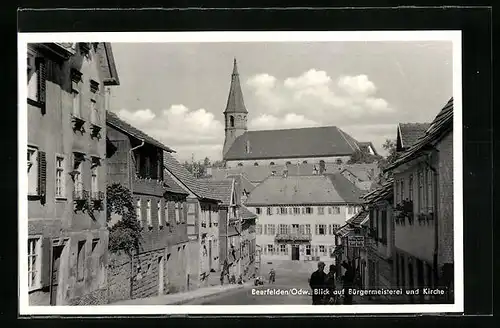 AK Beerfelden / Odw., Blick auf Bürgermeisterei und Kirche