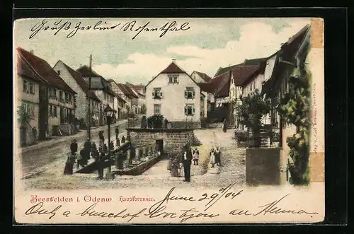 AK Beerfelden / Odw., Passanten am Hauptbrunnen