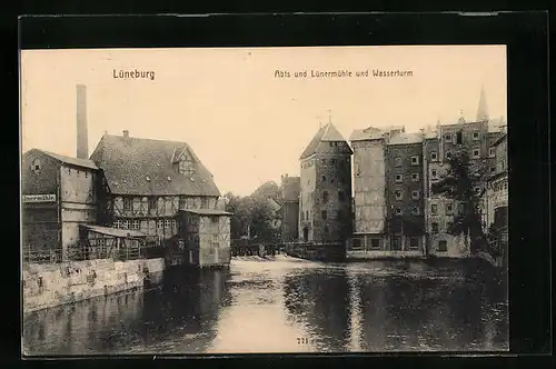 AK Lüneburg, Abts- und Lünermühle mit Wasserturm