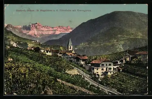 AK Bozen, St. Magdalena a. d. Rittenbahn mit Rosengarten