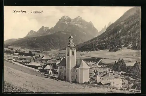 AK Sexten i. Pustertal, Teilansicht mit Kirche