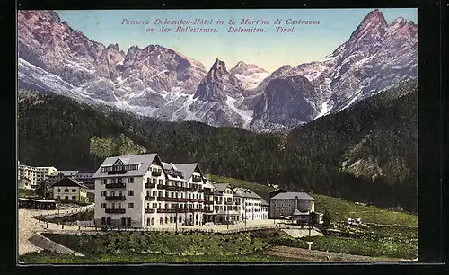 AK S. Martino di Castrozza, Panzer`s Dolomiten-Hotel an der Rollestrasse