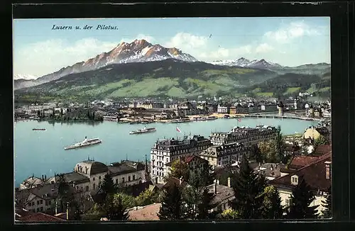 AK Luzern, Teilansicht u. der Pilatus