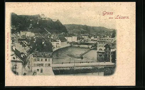 AK Luzern, Teilansicht mit Brücke