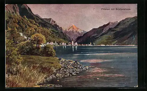 Künstler-AK Flüelen, Panorama mit Bristenstock