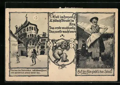 AK Bozen, Gasthaus Batzenhäusl, Bäuerin auf der Alm