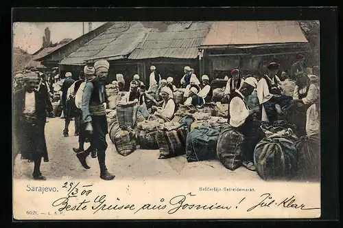 AK Sarajevo, Händler auf dem Getreidemarkt