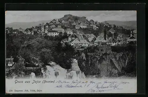 AK Jajce, Generalansicht der Stadt am Berg
