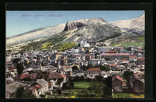 AK Mostar, Blick auf das Stadtzentrum mit der Römerbrücke