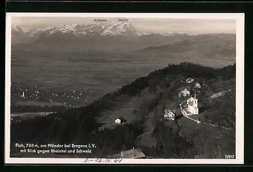 AK Fluh bei Bregenz, Blick gegen Rheintal und Schweiz