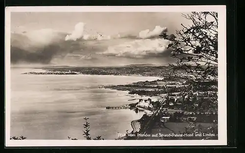 AK Lindau, Blick vom Pfänder auf die Stadt und das Strand-Palast-Hotel