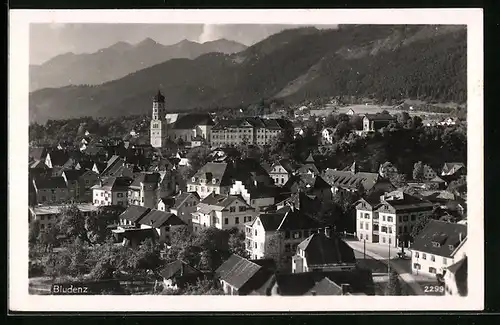 AK Bludenz, Blick über die Dächer der Stadt zur Kirche