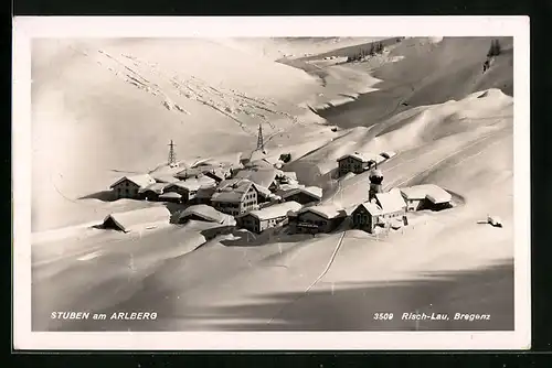 AK Stuben am Arlberg, Blick auf den eingeschneiten Ort