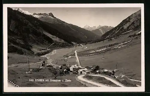 AK Stuben, Ortsansicht mit Scesaplana und Zimba