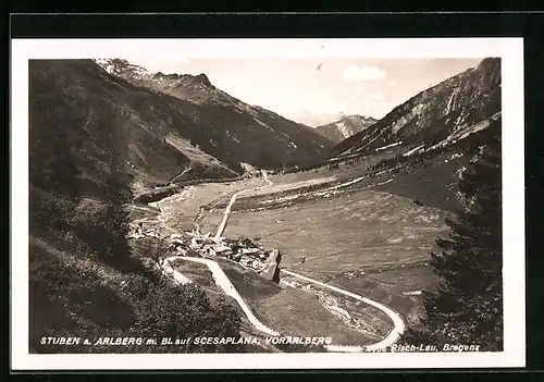 AK Stuben am Arlberg, Blick auf den Ort und Scesaplana