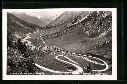 AK Stuben am Arlberg, Talpanorama von der Arlbergstrasse aus