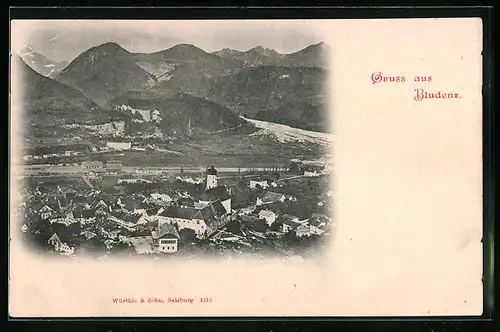 AK Bludenz, Blick über die Dächer der Ortschaft gegen die Berge
