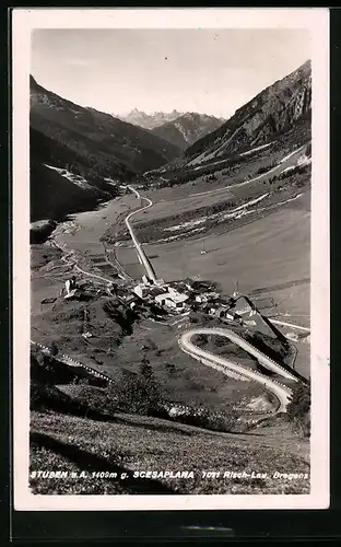 AK Stuben am Arlberg, die Flexenstrasse mit Blick gegen Scesaplana