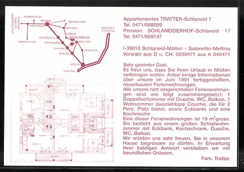 AK Schlaneid, Pension Schlaneiderhof, Gemischtwarenladen, Karte auf der Rückseite