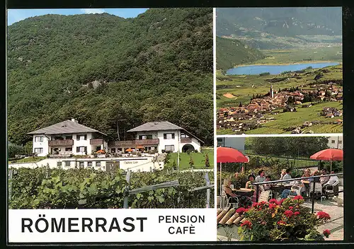 AK Kaltern a. d. Weinstrasse, Landschaftspanorama, Pension Römerrast, auf der terrasse