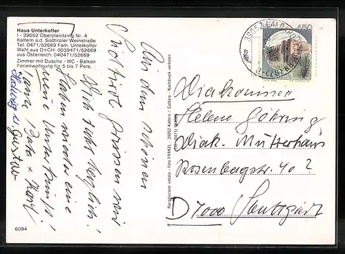 AK Kaltern a. d. Weinstrasse, Generalansicht, unter dem Haus Unterkofler