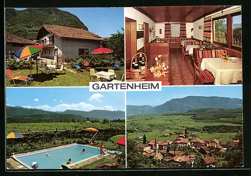 AK Oberplanitzing bei Kaltern, Generalansicht, Gasthaus Gartenheim, Gäste am Pool