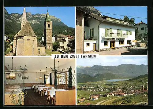 AK Kaltern - St. Nikolaus, Ortstotale, Gasthof - Pension Zu den Zwei Türmen, im Speiseraum