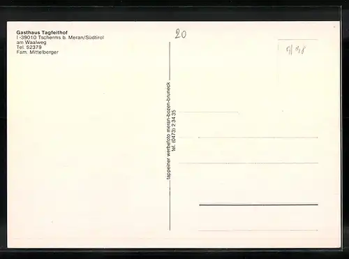 AK Tscherms b. Meran, das Gasthaus Tagfeithof am Hang