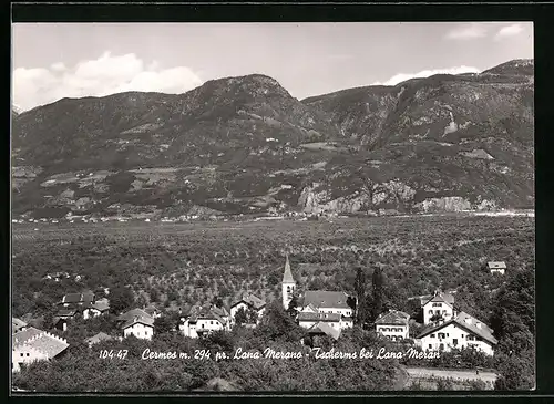 AK Tscherms b. Meran, Talpanorama mit der Ortschaft und Kirche im Vordergrund