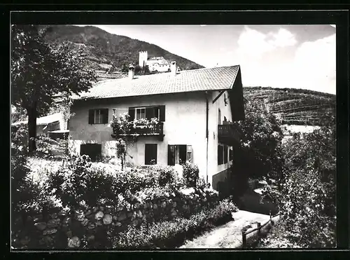 AK Tscherms b. Meran, Oberstein, Garni Wolf, Karte auf der Rückseite