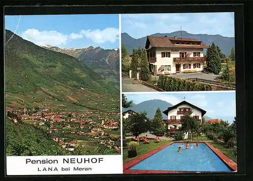 AK Lana bei Meran, Generalansicht, Pension Neuhof, der Pool