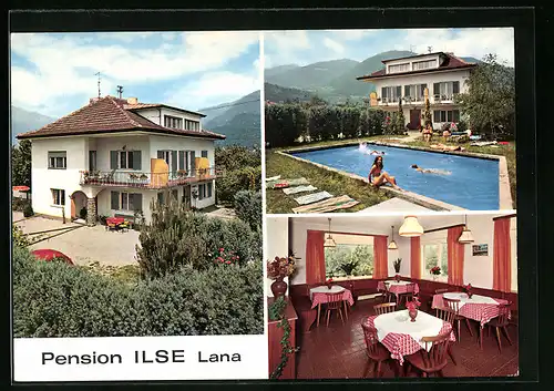 AK Lana bei Meran, Pension Ilse, Aussenansicht, Speiseraum, der Pool