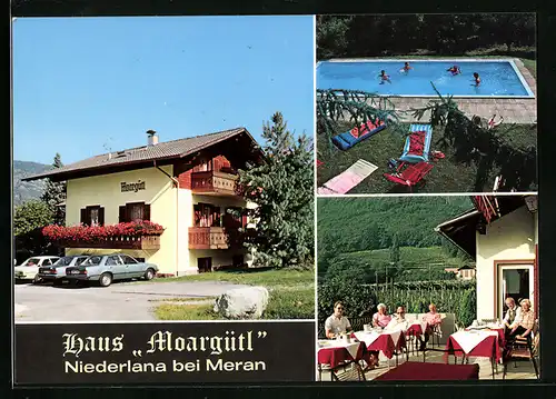 AK Niederlana bei Meran, am Haus Moargütl, am Pool, auf der Terrasse