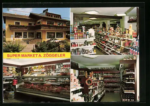 AK Lana bei Meran, Super Market A. Zöggeler, Fleischtheke und Kolonialwaren