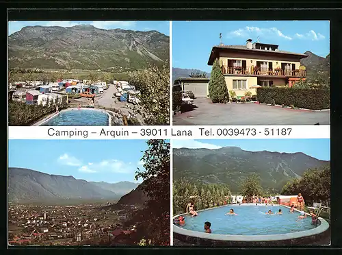 AK Lana bei Meran, Garni Arquin, Campingplatz, am Pool, Ortstotale im Tal