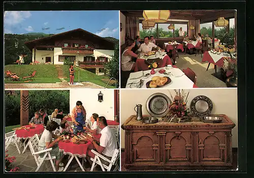 AK Lana bei Meran, vor der Pension Köstenholzerhof, im Speiseraum, auf der Terrasse