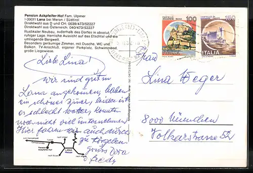 AK Lana bei Meran, Pension Ackpfeifer-Hof, im Speiseraum, Unterkunftszimmer