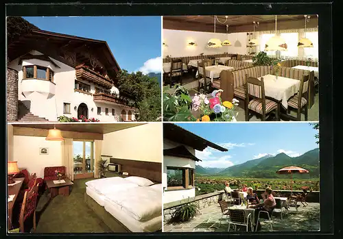 AK Lana bei Meran, Garni Katzentalerhof, auf der Terrasse, im Speiseraum