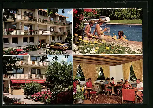 AK Lana bei Meran, Pension Platter, Blick auf die Balkone, am Pool, im Speiseraum