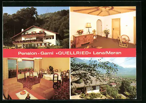 AK Lana bei Meran, Pension Garni Quellried, Unterkunftszimmer, Talpanorama