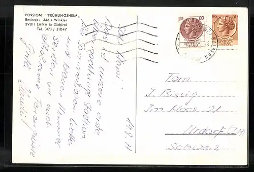 AK Lana bei Meran, Pension Frühlingsheim